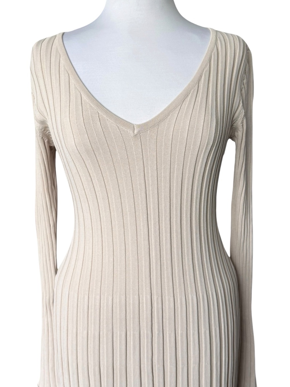DISSH Reign Long Sleeve Stretch Ribbed Knit Midi Dress Stone Size Small NEW - Picture 4 of 13